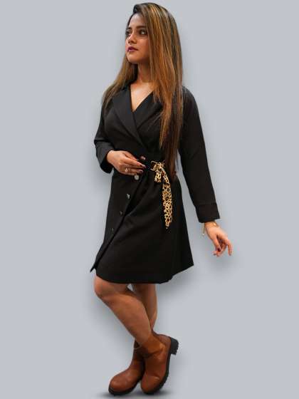 BELLO DONA CLOTHING Women Shirt Collar Wrap Dress