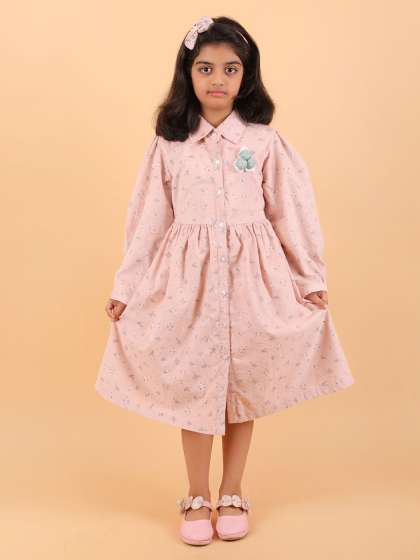 CALYX CLOTHING Girls Floral Print Puff Sleeve Fit