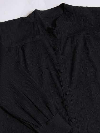 CLOTHING CLOSET Mandarin Collar Cuffed Sleeves Shi