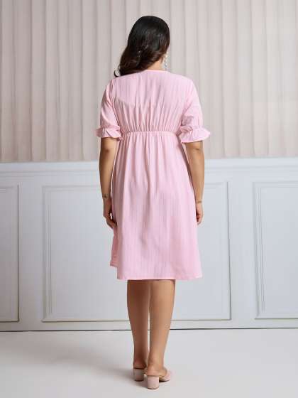 CLOTHING CLOSET VNeck Puff Sleeve Fit  Flare Dress