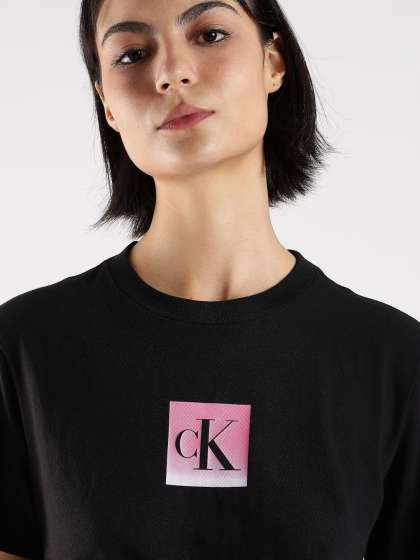 Calvin Klein Jeans Women Brand Logo Printed Round Neck Pure Cotton Tshirt