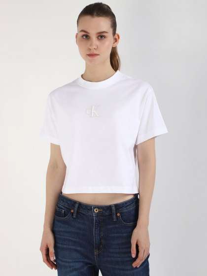 Calvin Klein Jeans Women Typography Printed Round Neck Cotton Tshirt