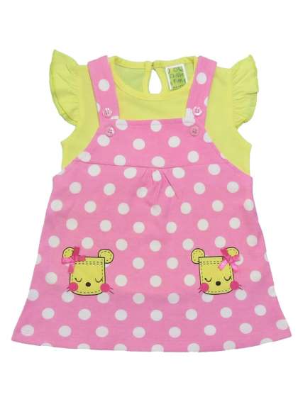 Clothe Funn Girls Polka Dots Printed Cotton Pinafo