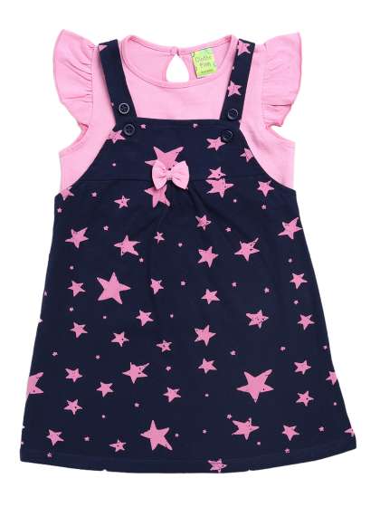 Clothe Funn Girls Stars Printed Cotton Pinafore Dr