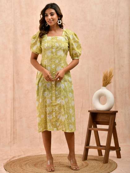 Eco Clothing Women Floral Printed Puff Sleeve ALin