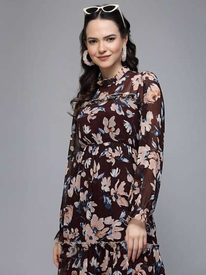 Fabway Clothing Floral Print Chiffon Maxi Dress