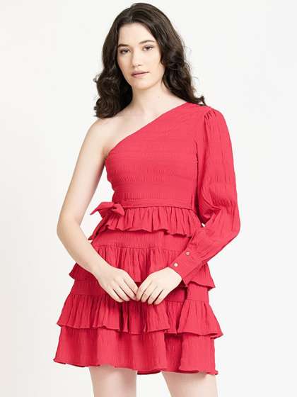 June 9 Clothing One Shoulder Fit  Flare Mini Dress