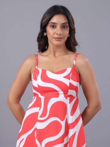 June 9 Clothing Print Fit  Flare Midi Dress