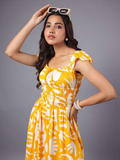 June 9 Clothing Tropical Printed ALine Dress