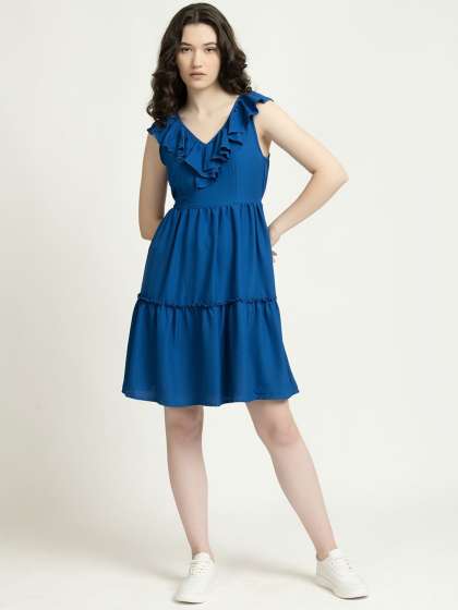 June 9 Clothing Women VNeck Ruffled Fit  Flare Dre