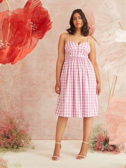 Lea Clothing Co Cotton Checked Fit and Flare Dress