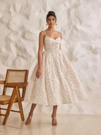 Lea Clothing Co Floral Print Crepe ALine Dress