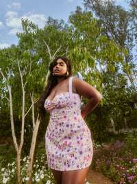 Lea Clothing Co Floral Printed Sweetheart Neck Sat