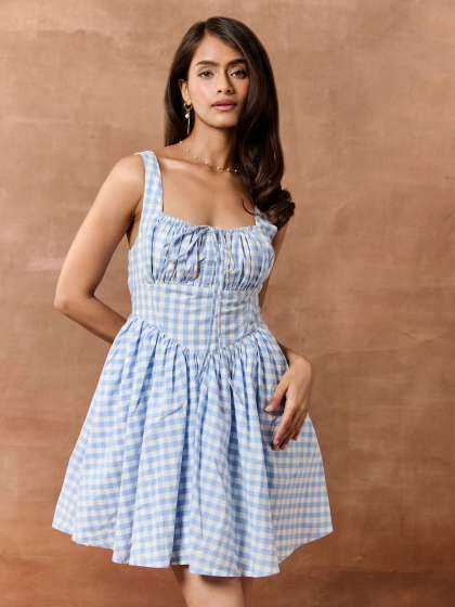 Lea Clothing Co Women Checked Print Fit  Flare Cot