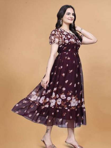 MISS CLOTHING Floral Print Keyhole Neck Puff Sleev