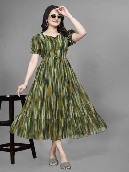 MISS CLOTHING Tie and Dye Printed Puff Sleeves Lay