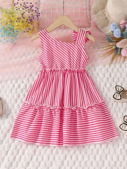 Miss  Chief Girls Striped One Shoulder Bow Cotton