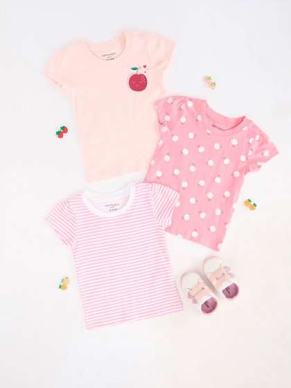 Pantaloons Baby Girls Pack of 3 Striped Round Neck