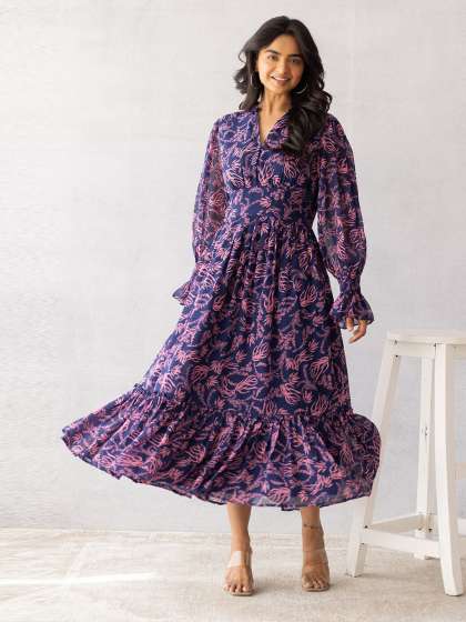 Polago Clothing Floral Print Georgette ALine Midi