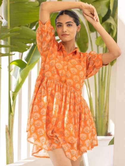 Polago Clothing Floral Print Georgette Fit  Flare