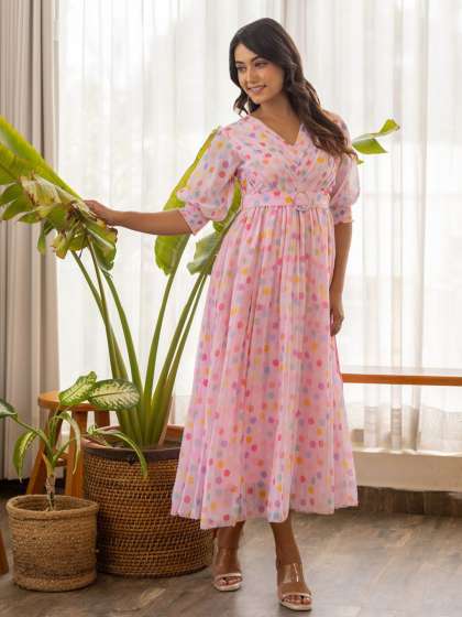 Polago Clothing Polka Dot Print Georgette ALine Ma