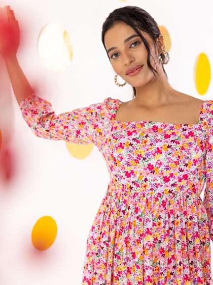 Polago Clothing Polka Dot Print Georgette Maxi Dre