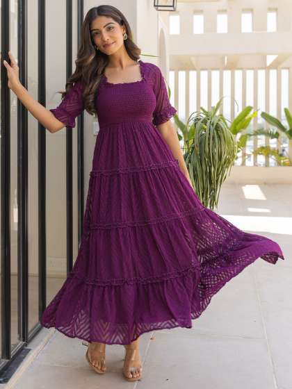 Polago Clothing Self Design Tierd Georgette Maxi D