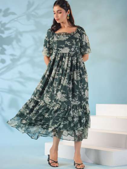 Polago Clothing Women Floral Printed Puff Sleeve A