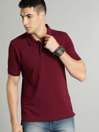 Roadster Men Maroon Solid Polo Collar Tshirt