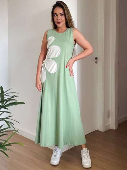 TRENBEE Women Round Neck Printed Maxi Dress