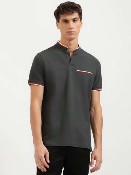 United Colors of Benetton Men Mandarin Collar Pock