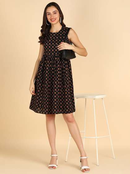 ZNX Clothing Black Polka Dot Print Fit  Flare Dres