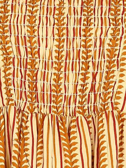 ZNX Clothing Striped Smocked Square Neck Cotton Dr